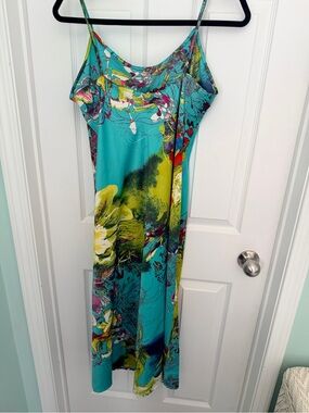 Natori Turquoise Floral & Abstract Print Maxi Dress